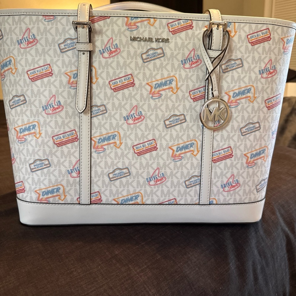 Michael Kors Cream Tote with Colorful Print